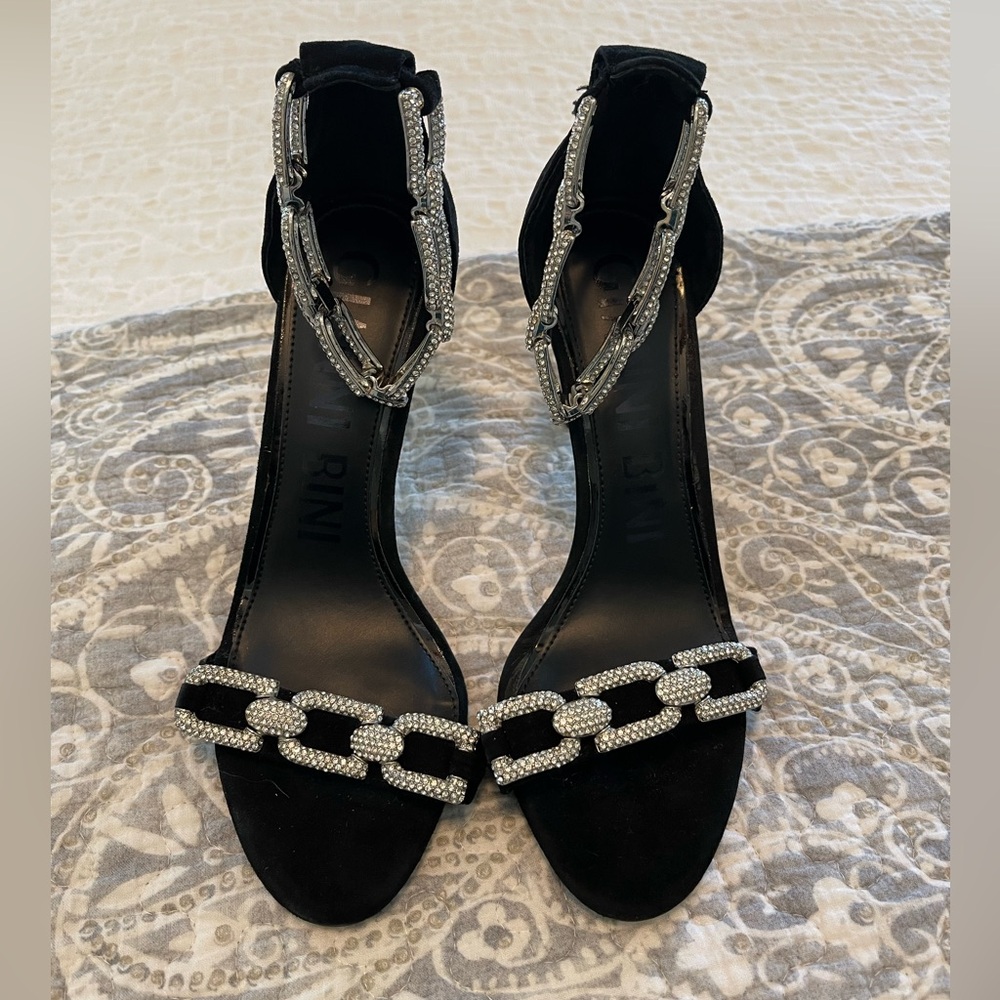 Gianni Bini Vivvia Suede Rhinestone Chain Heels black tie elegant